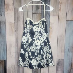 A&H Sportswear Gray White Floral Halter One Piece Swimsuit Dress Size 12